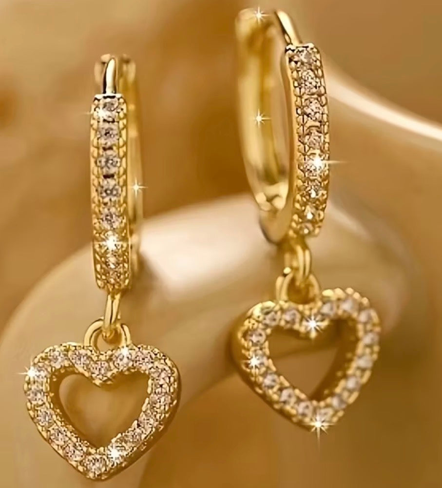 Golden Heart Drop Hoops