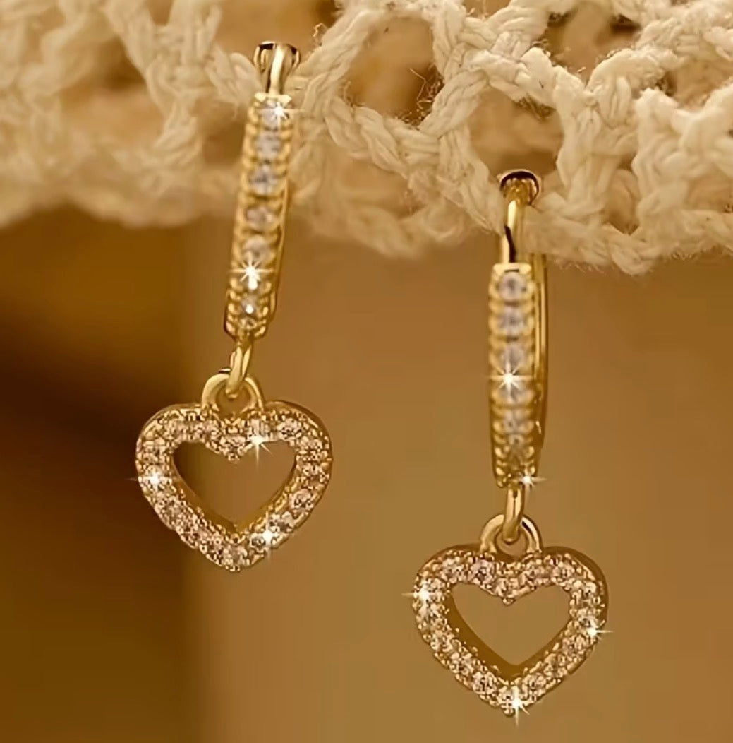 Golden Heart Drop Hoops