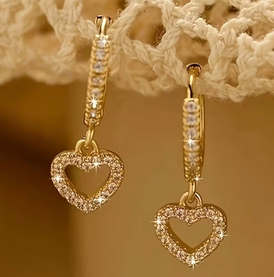 Golden Heart Drop Hoops