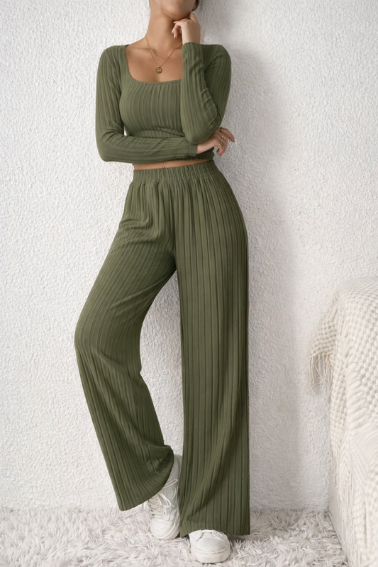 Ribbed Lounge Set – Khaki Edition