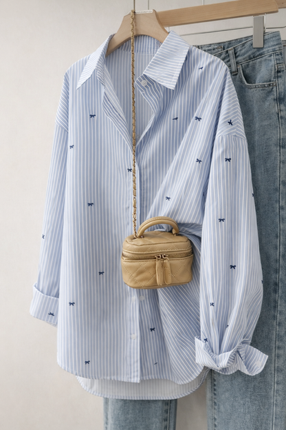 Bluse mit feinen Streifen & Schleifen-Details