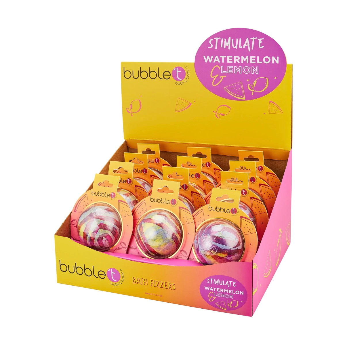 BUBBLE T Bath Fizzer Stimulate – Wassermelone & Zitrone Badebombe 150g