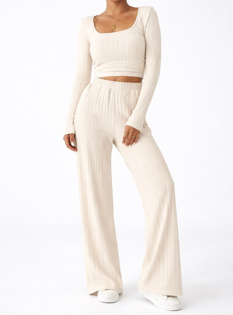 Ribbed Lounge Set – Cream Edition